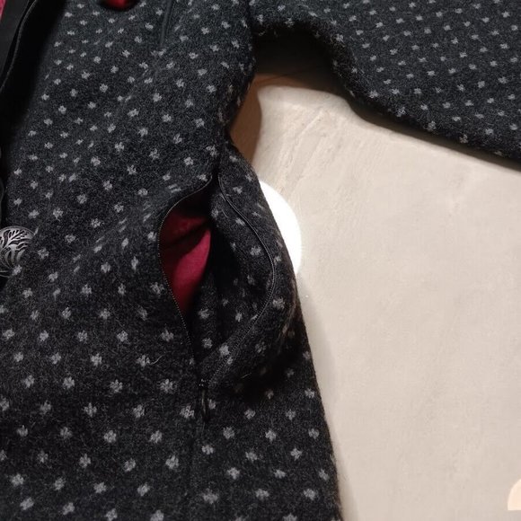 Icelandic design Wool Cardigan MEDIUM Gray Sweater Silk Neck Polka-dot jacket - Picture 14 of 16